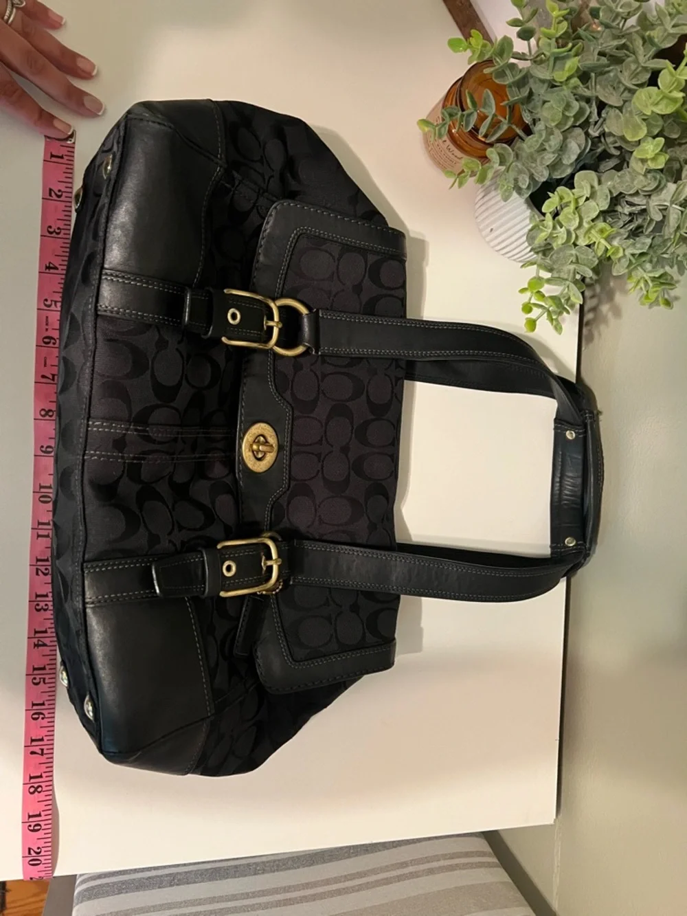 Coach Soho Signature Black Jacquard Buckle Satchel Turnlock Pocket Shoulder Bag - Picture 13 of 14